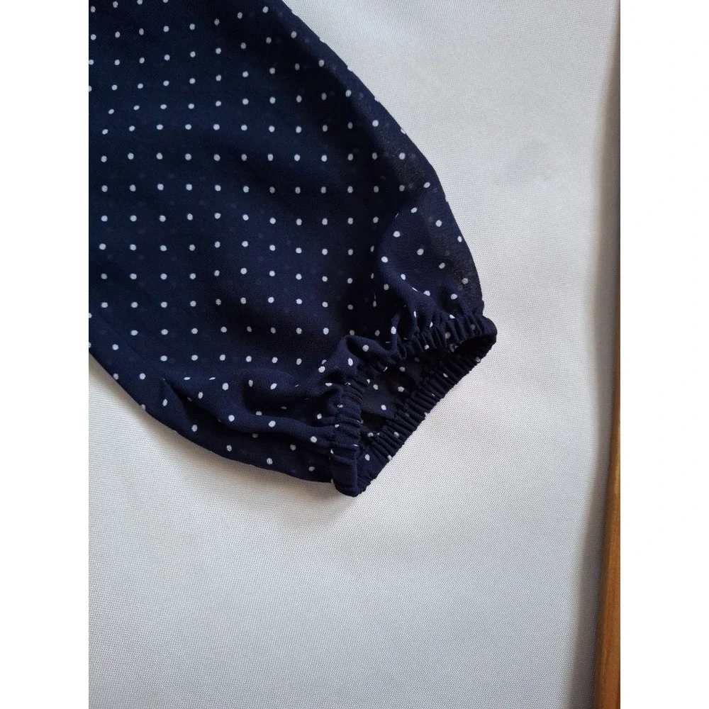 Michael Kors Womens Blue Cold Shoulder Sleeve Tie Neck Polka Dot Dress Size XS